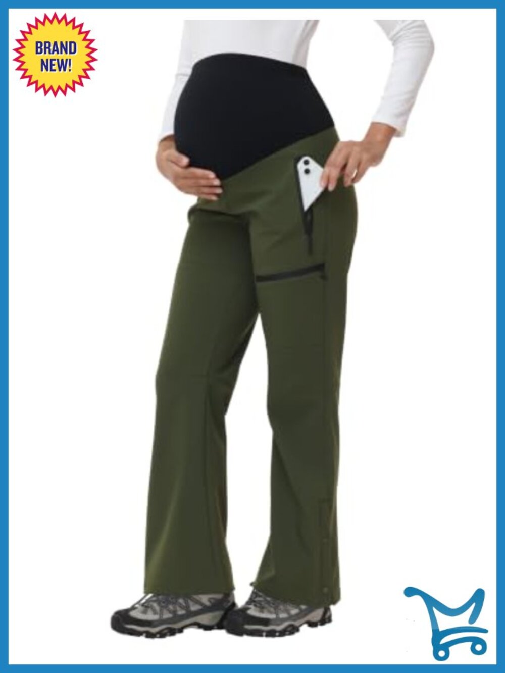 Foucome Maternity Fleece Lined Hiking Snow Pants Over Belly Boot Cut